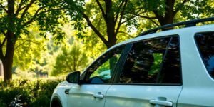 Voiture propre dans un environnement naturel apaisant.